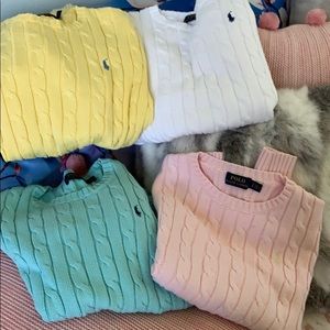 All four Polo Cable Knit Cotton Crewnecks